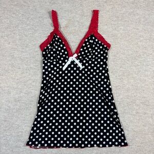 Vintage Black and White Polka Dot Mini Dress with Red Accents